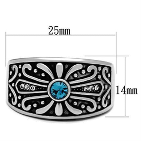 High polished (no plating) Stainless Steel Ring with Top Grade Crystal  in Capri Blue