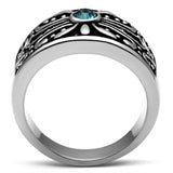 High polished (no plating) Stainless Steel Ring with Top Grade Crystal  in Capri Blue