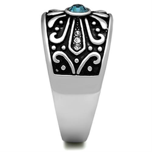 High polished (no plating) Stainless Steel Ring with Top Grade Crystal  in Capri Blue
