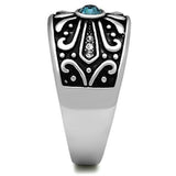 High polished (no plating) Stainless Steel Ring with Top Grade Crystal  in Capri Blue