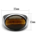 High polished (no plating) Stainless Steel Ring with Semi-Precious Tiger Eye in Topaz