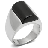 High polished (no plating) Stainless Steel Ring with Semi-Precious Onyx in Jet