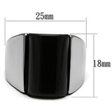 High polished (no plating) Stainless Steel Ring with Semi-Precious Onyx in Jet