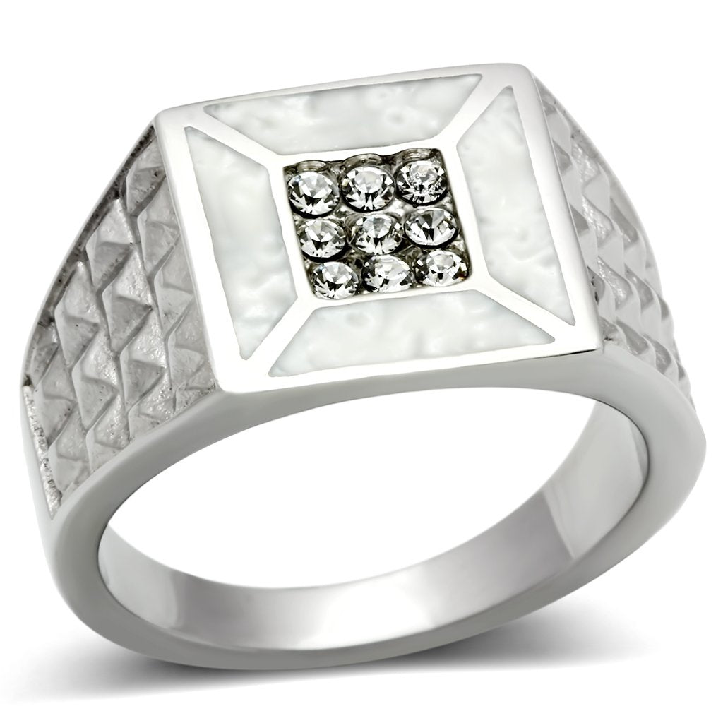 High polished (no plating) Stainless Steel Ring with Top Grade Crystal  in Clear