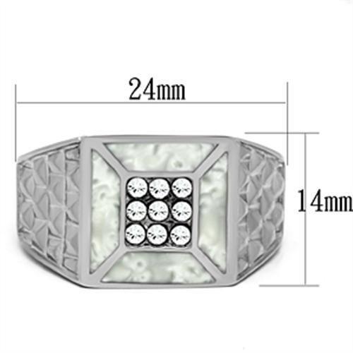 High polished (no plating) Stainless Steel Ring with Top Grade Crystal  in Clear