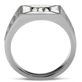 High polished (no plating) Stainless Steel Ring with Top Grade Crystal  in Clear