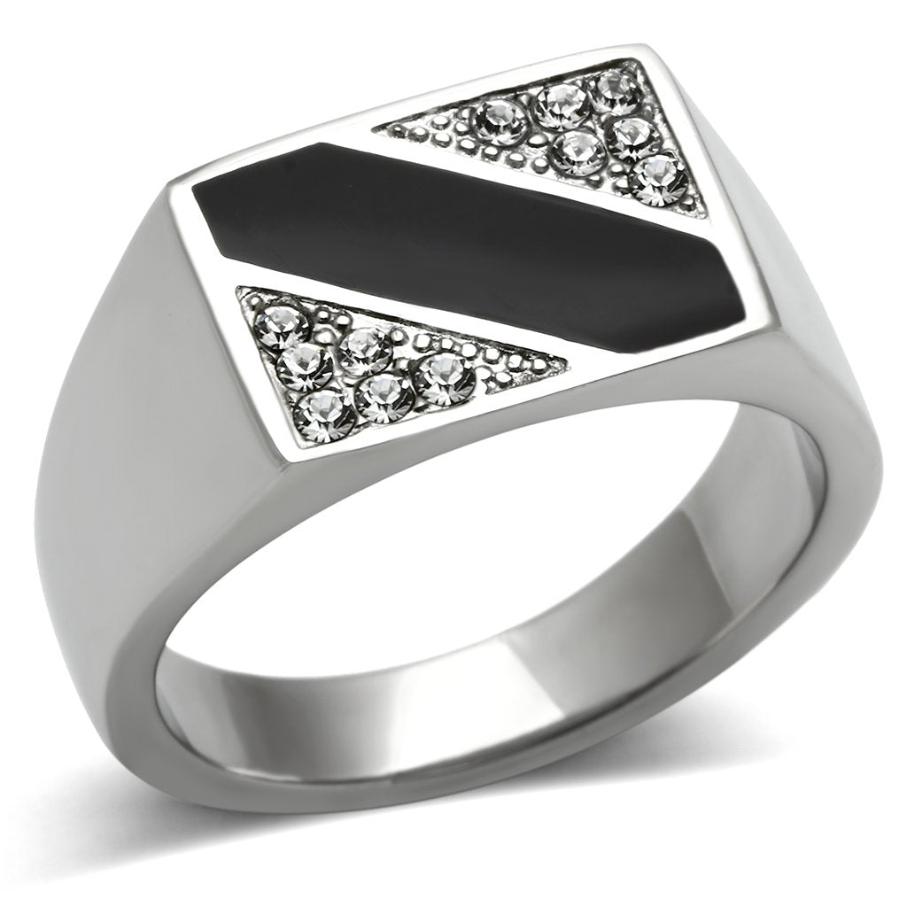 High polished (no plating) Stainless Steel Ring with Top Grade Crystal  in Clear