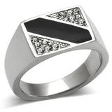 High polished (no plating) Stainless Steel Ring with Top Grade Crystal  in Clear