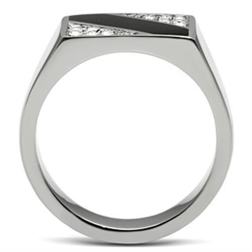 High polished (no plating) Stainless Steel Ring with Top Grade Crystal  in Clear