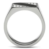 High polished (no plating) Stainless Steel Ring with Top Grade Crystal  in Clear