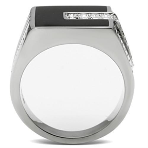 High polished (no plating) Stainless Steel Ring with Top Grade Crystal  in Clear