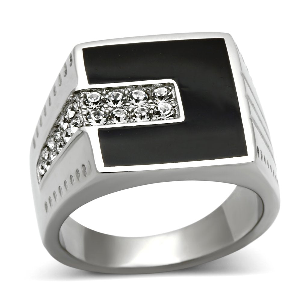 High polished (no plating) Stainless Steel Ring with Top Grade Crystal  in Clear