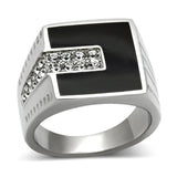 High polished (no plating) Stainless Steel Ring with Top Grade Crystal  in Clear
