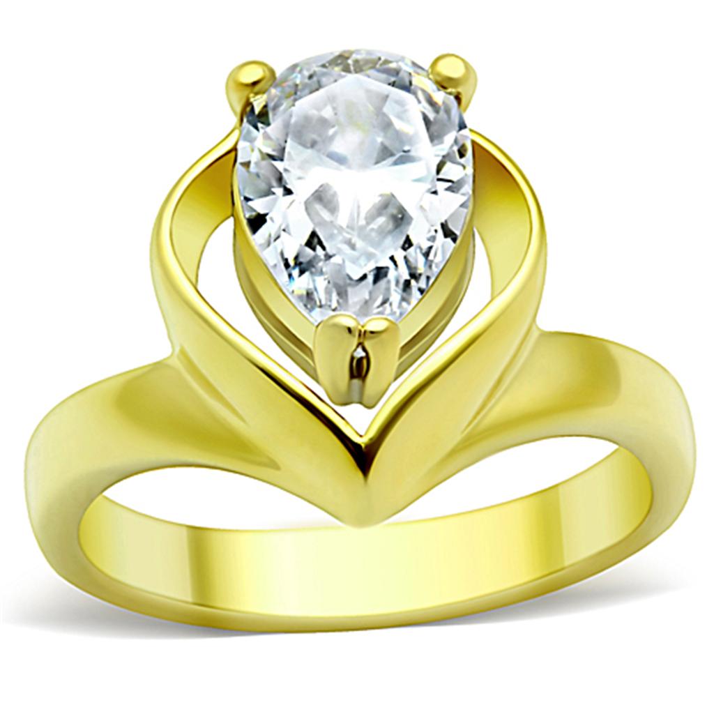 IP Gold(Ion Plating) Stainless Steel Ring with AAA Grade CZ  in Clear