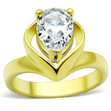 IP Gold(Ion Plating) Stainless Steel Ring with AAA Grade CZ  in Clear