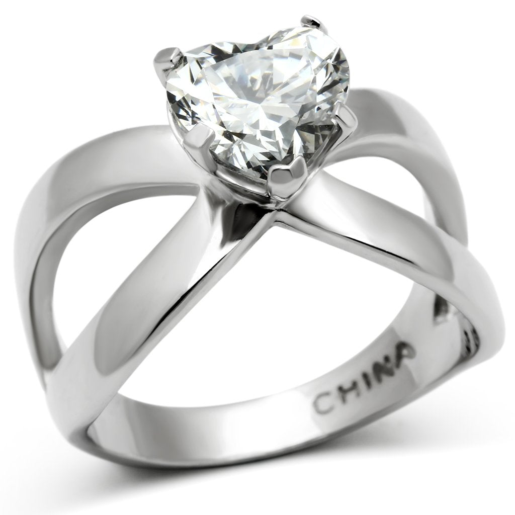 High polished (no plating) Stainless Steel Ring with AAA Grade CZ  in Clear