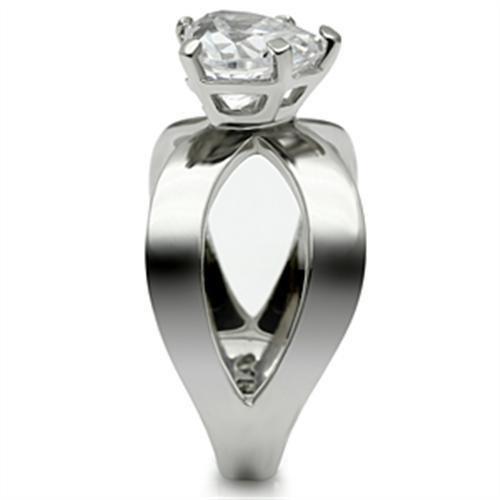 High polished (no plating) Stainless Steel Ring with AAA Grade CZ  in Clear