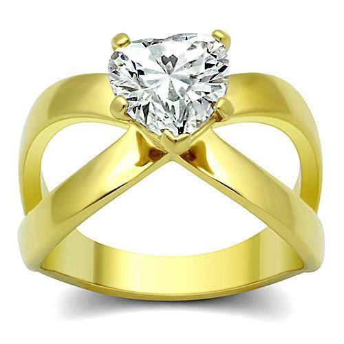 IP Gold(Ion Plating) Stainless Steel Ring with AAA Grade CZ  in Clear