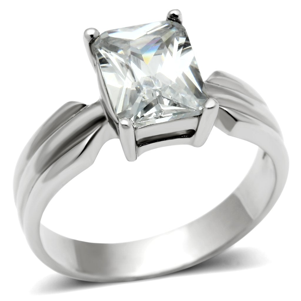 High polished (no plating) Stainless Steel Ring with AAA Grade CZ  in Clear