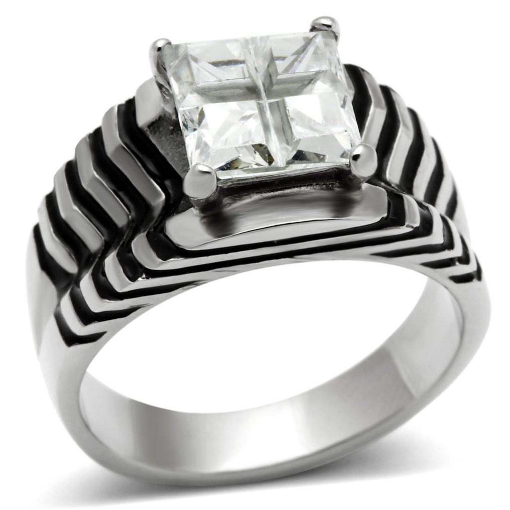 High polished (no plating) Stainless Steel Ring with AAA Grade CZ  in Clear