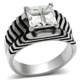 High polished (no plating) Stainless Steel Ring with AAA Grade CZ  in Clear