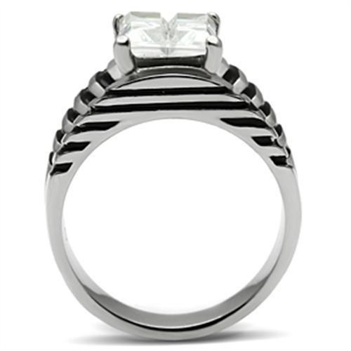 High polished (no plating) Stainless Steel Ring with AAA Grade CZ  in Clear