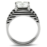 High polished (no plating) Stainless Steel Ring with AAA Grade CZ  in Clear