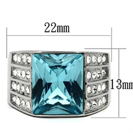High polished (no plating) Stainless Steel Ring with Synthetic Synthetic Glass in Sea Blue