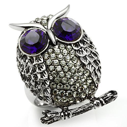 High polished (no plating) Stainless Steel Ring with Top Grade Crystal  in Amethyst