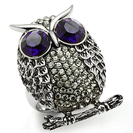 High polished (no plating) Stainless Steel Ring with Top Grade Crystal  in Amethyst