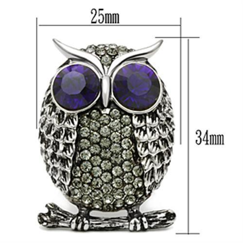 High polished (no plating) Stainless Steel Ring with Top Grade Crystal  in Amethyst