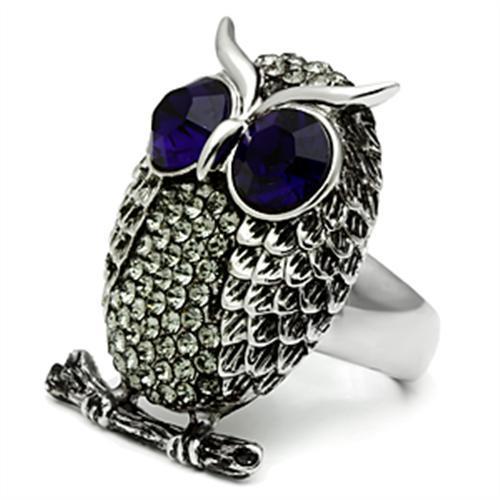 High polished (no plating) Stainless Steel Ring with Top Grade Crystal  in Amethyst