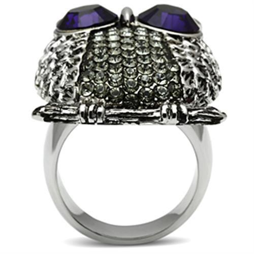 High polished (no plating) Stainless Steel Ring with Top Grade Crystal  in Amethyst