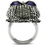 High polished (no plating) Stainless Steel Ring with Top Grade Crystal  in Amethyst