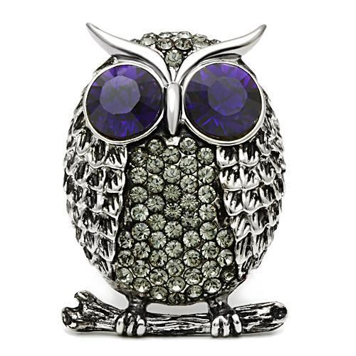 High polished (no plating) Stainless Steel Ring with Top Grade Crystal  in Amethyst