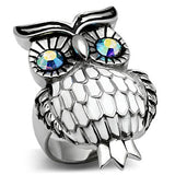 High polished (no plating) Stainless Steel Ring with Top Grade Crystal  in Sea Blue