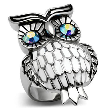High polished (no plating) Stainless Steel Ring with Top Grade Crystal  in Sea Blue