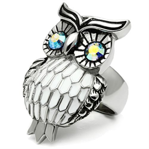 High polished (no plating) Stainless Steel Ring with Top Grade Crystal  in Sea Blue