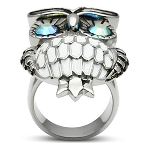 High polished (no plating) Stainless Steel Ring with Top Grade Crystal  in Sea Blue