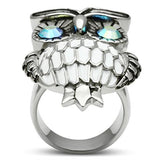 High polished (no plating) Stainless Steel Ring with Top Grade Crystal  in Sea Blue