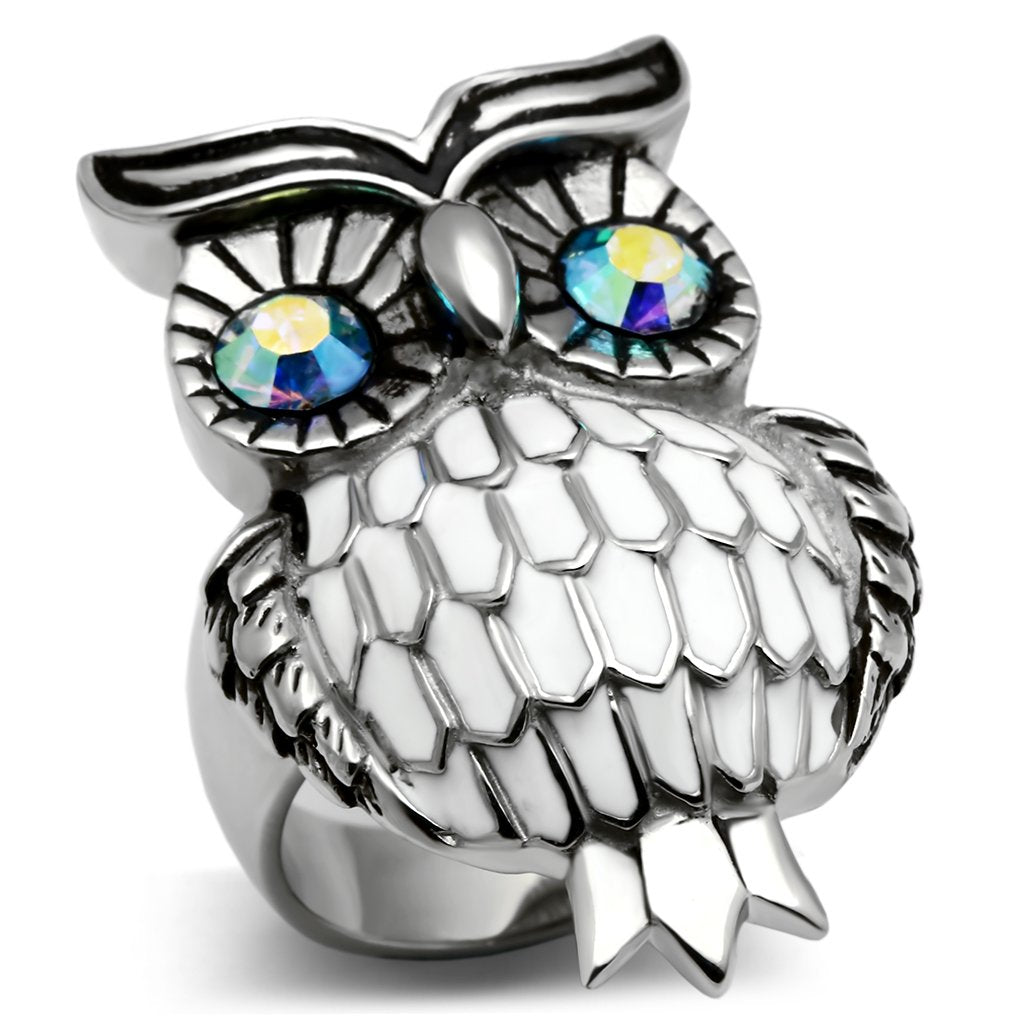 High polished (no plating) Stainless Steel Ring with Top Grade Crystal  in Sea Blue