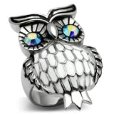 High polished (no plating) Stainless Steel Ring with Top Grade Crystal  in Sea Blue