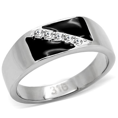High polished (no plating) Stainless Steel Ring with Top Grade Crystal  in Clear