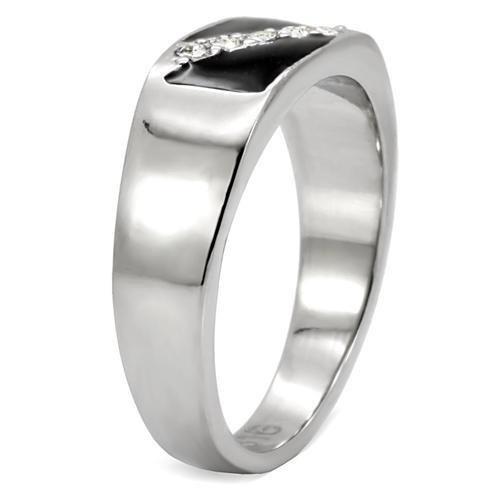 High polished (no plating) Stainless Steel Ring with Top Grade Crystal  in Clear