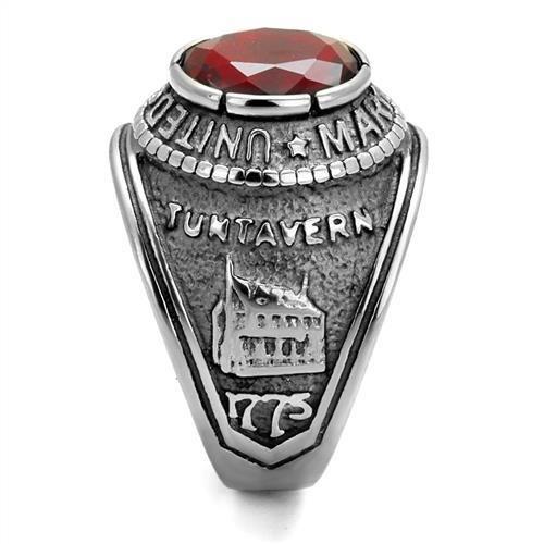High-Polished Stainless Steel Marines Ring with Siam Red Glass