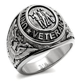 Silver US Veteran Ring – Stainless Steel Military Tribute (Size 8–14)