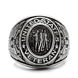 Silver US Veteran Ring – Stainless Steel Military Tribute (Size 8–14)