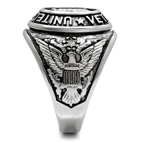 Silver US Veteran Ring – Stainless Steel Military Tribute (Size 8–14)