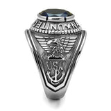 Stainless Steel Navy Ring with Sapphire Blue Glass
