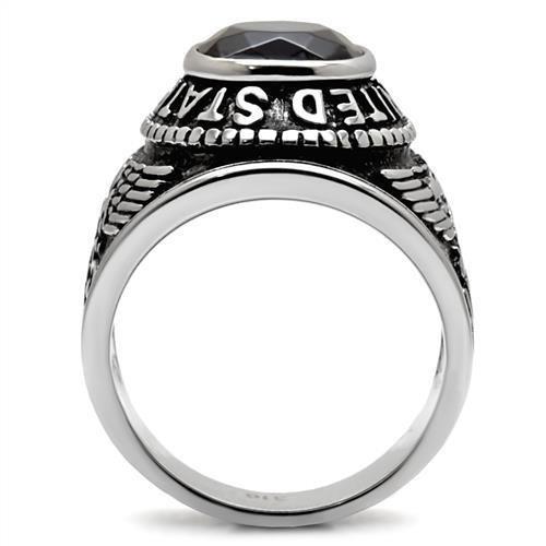 Stainless Steel Navy Ring with Sapphire Blue Glass